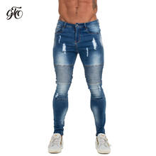 Gingtto-pantalones vaqueros ajustados rasgados para hombre, Jeans elásticos grandes y altos, ajustados, con cintura elástica desgastada, zm59 2024 - compra barato