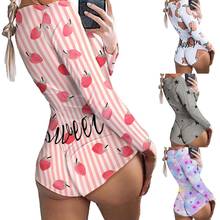 Women Heart Flower Print Sexy Long Sleeve Deep V Neck Slim Sexy Jumpsuit Bodysuit  Printed Button Sleepwear Romper Leotard 2024 - buy cheap