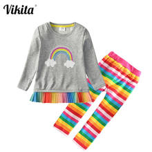 VIKITA-Conjuntos de ropa de algodón para niñas, camiseta de manga larga y pantalones de arcoíris, unicornio, otoño y primavera 2024 - compra barato