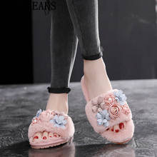 Zapatillas de casa de felpa para mujer, zapatos planos con flores a la moda, color negro, 42, para primavera 2024 - compra barato