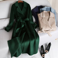 Alta-end marca dupla face cashmere casaco feminino 2020 moda inverno fino elegante longo casaco de lã quente feminino com cinto 2024 - compre barato