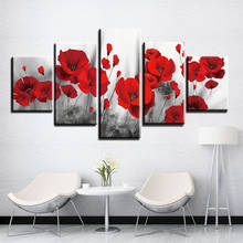 NoFrame Canvas Painting Modular 5Pieces Red Flower Picture Rose Posters Canvas Painting Modern Wall Art in Livingroom Home Decor 2024 - buy cheap