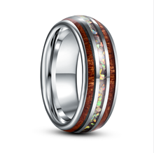 8mm Inlaid Wood Grain Steel Dome Men Tungsten Carbon Ring Opal Couple Engagement Mariage Rings Jewelry 2024 - buy cheap