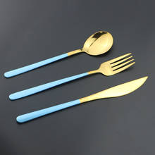 3 Pçs/set Dinnerwar Conjunto de Talheres De Ouro Conjunto de Talheres de Aço Inoxidável Talheres Ocidental Jogo de Jantar Colher Faca de Cozinha Conjunto Azul 2024 - compre barato