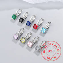 New Genuine 925 Sterling Silver Geometric Square 6 Colors Hanging Stud Earrings for Women Elegant Chic Party Jewelry Gift 2024 - buy cheap