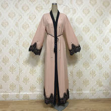 Kimono musulmán Abaya para mujer, vestido elegante con diamantes y cordones, túnica larga, ropa islámica turca, Hijab de encaje 2024 - compra barato