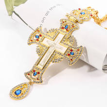 Ретро крест ортодоксальное ожерелье с распятием Иисуса традиционная ортодоксальная религиозная Подвеска для груди золотое ожерелье с кристаллами с коробкой 2024 - купить недорого
