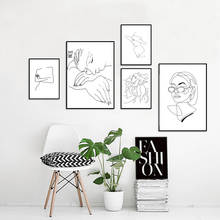 Arte de pared con dibujo de líneas, póster impreso de chica, retrato de mujer, boceto, pintura en lienzo blanco y negro, imágenes de pared para decoración de sala de estar 2024 - compra barato