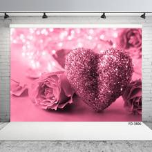 Fundo de fotografia para dia dos namorados, rosa, coração, flor rosa, retrato para recém-nascido, acessório para estúdio de fotos 2024 - compre barato
