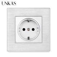 UNKAS-enchufe de pared con Panel de Metal de aluminio, estándar de la UE, puerto de carga USB Dual, salida con indicador LED suave oculta, 16A 2024 - compra barato
