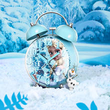 Детский мультяшный будильник Disney, бесшумный светящийся прикроватный будильник с холодным рисунком Эльзы и Анны, металлический будильник, подарок 2024 - купить недорого
