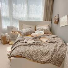 Pure Cotton Ultra Soft Vintage Floral Bedding Boho Duvet Cover with Ball Fringe Pom Pom Duvet Cover 2 Pillow shams 1 Bed Sheet 2024 - buy cheap