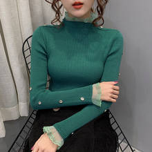 Suéter de malha básico feminino, pulôver de manga longa com gola alta, preto, verde, cáqui, botões, feminino sexy, #6275 2024 - compre barato
