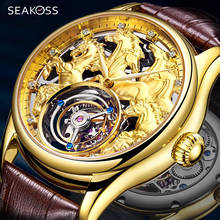 Gold Zodiac Horse Men Full Skeleton Tourbillon Mechanical Watch Luxury Sapphire Mens Watches Genuine Leather Relogio Masculino 2024 - buy cheap