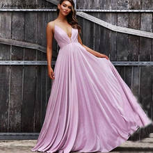 2021 Spaghetti Strap Evening Dresses Sexy V-neck Criss Cross Backless Long A-line Lilac Prom Dress Robe De Soiree De Mariage 2024 - buy cheap