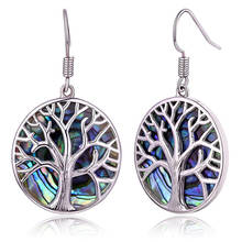 Silver Plated Round Abalone Shell Tree of Life Dangle Earrings for Elegant Women Ethnic Style Jewelry 2024 - buy cheap