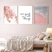 Pink Flowers Full of Branches Home Decoration Painting Seaside Living Room Canvas Painting See Good In All Things Text Poster 2024 - buy cheap