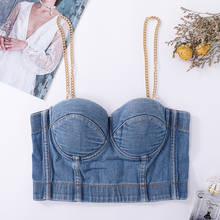 Denim Crop Top Fashion Lady Clothes Sleeveless Party Club Camis Clubwear Summer Bra Women Corset Chain Bustier 2024 - buy cheap