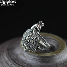 Uglyless Shy Princess Peacock Rings for Women Marcasite Thai Silver Open Rings 100% 925 Silver Phoenix Animals Exotic Jewelry 2024 - buy cheap