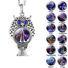 12 Constellations Signs Button Glass Cabochon Jewelry Pendant Cute Owl Shape Necklace Zodiac Birthdays Gifts for Women 2024 - buy cheap