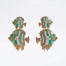 2020 New ZA Earrings Gold Fish Shaped Earrings Jewelry For Women Fashion Luxury Rhinestone Long Earring Female 2024 - buy cheap