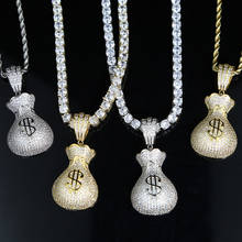 Iced Out Bling 2021 Valentine's Day Gift HipHop Boyfriend Money Bag US Dollar Symbol Pendant 5A CZ Tennis Chain Men Necklace 2024 - buy cheap