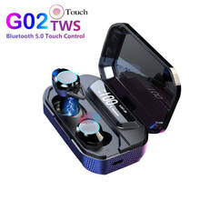 Fones de ouvido g02 tws 5.0 estéreo, fones de ouvido ipx7 bluetooth 2019 com controle de toque, à prova d'água, sem fio, 4000mah, 9d 2024 - compre barato