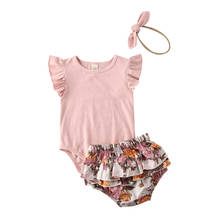 Bodysuits manga curta algodão bonito floral shorts babados roupas de verão 2 pçs recém-nascido infantil do bebê meninas conjuntos de roupas topos 2024 - compre barato