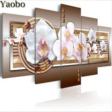 5 paneles, bordado de diamantes 3d, flor de magnolia blanca diy, accesorios de pintura de diamantes 5d, mosaico, decoración para sala de estar 2024 - compra barato