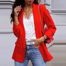 Chic Lady Autumn Lapel Solid Color Slim Coat Long Sleeve Women Jacket Blazer Office Ladies Coat Plain Casual Fashion 2024 - buy cheap
