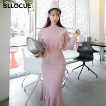 BLLOCUE Autumn Winter New Fashion Women Suit Korean Version O-Neck Casual Bottoming Sweatshirt+Slim Bag Hip fishtail Skirt Suit 2024 - buy cheap