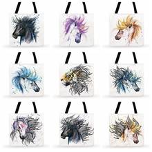 Ladies Shoulder Bag Shopping Bag Cartoon Literary Horse Illustration Print Tote Bag For Women Casual Tote Outdoor Beach Tote Bag 2024 - buy cheap