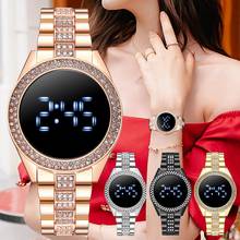 Relógio digital luxuoso feminino com tela de toque, moderno, digital de led para mulheres, ouro rosa, aço inoxidável, de quartzo 2024 - compre barato