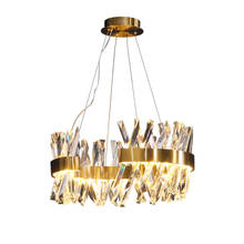 Lámpara colgante LED para vestíbulo, luminaria de suspensión de diseño de cristal dorado redondo, Art Deco 2024 - compra barato