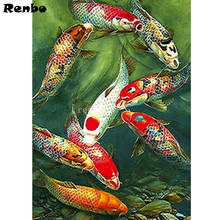 Pintura diamante 5d carpa koi peixe imagem strass diamante bordado mosaico ponto cruz kit quadrado completo broca redonda 2024 - compre barato