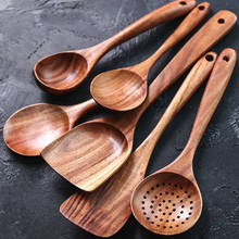 Vajilla de madera Natural de teca tailandesa, cuchara, cucharón, colador de arroz largo, Espumador de sopa, juego de herramientas de cocina 2024 - compra barato