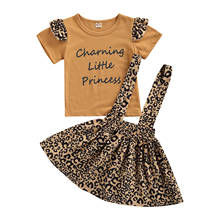Летний комплект одежды для маленьких девочек, футболка с буквенным принтом + юбка на подтяжках с леопардовым принтом, костюмы из 2 предметов, комплект детской одежды 2024 - купить недорого