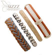 SIZZZ 2019 Best selling conjunto de multi-peça frisado tecelagem corda de cânhamo de couro corda cera pulseira & braceletes para homens /mulheres 2024 - compre barato
