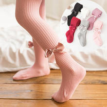 Adorável fita bowknot design lateral princesa meninas meia-calça queda sólida listra cor infantil crianças collants para criança meia 0-4 2024 - compre barato