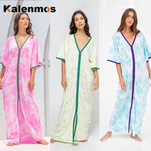 Tie Dye Print Muslim Abaya Hijab Dress Women Moroccan Kaftan Boho Beach Sundress Islamic Turkey Maxi Party Vestidos Dubai 2020 2024 - buy cheap