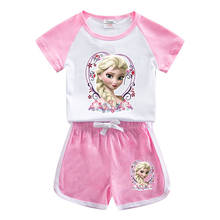 Летняя рубашка и шорты Disney милая детская одежда, комплект одежды из двух предметов для маленьких девочек и принцесс «Холодное сердце», детские спортивные костюмы для подростков 2024 - купить недорого