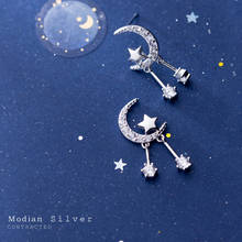 Modian-pendientes de plata de primera ley y circón para mujer, aretes pequeños, plata esterlina 100%, Circonia cúbica, zirconia, circonita, zirconita, forma de Luna y estrellas, regalo de Navidad 2024 - compra barato