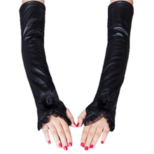 black genuine leather gloves female arm warmer women winter luxury real rabbit fur sheepskin long fingerless gloves 2024 - buy cheap