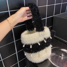 Luxury Wool Bucket Bag Women Chic Handmade Bead Evening Clutch Purse Handbag Ladies Messenger Bag Dinner Porm 2024 - buy cheap