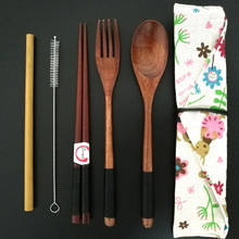 Portable Tableware Set Wooden Cutlery Sets with Useful Spoon Fork Chopsticks Travel Gift Dinnerware Suit with Cloth bag 2024 - buy cheap