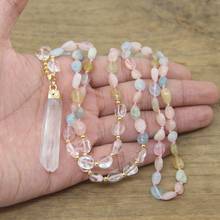 Natural Morganite Beads Knotted Handmade Necklace Raw Crystal Point Tusk Pendants Mala Yoga Women Boho Jewelry Dropship,QC0135 2024 - buy cheap