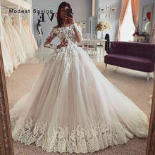 Romantic Ivory Ball Gown Off the Shoulder Lace Wedding Dresses 2020 Fashion Lace Up Formal Flowers Long Sleeves Bridal Gowns 2024 - buy cheap