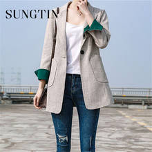 Sungtin Fashion Color Block OL Blazer Women Autumn Elegant Single Button Work Suits Female Office Lady Loose Overcoats Y2K 2024 - buy cheap