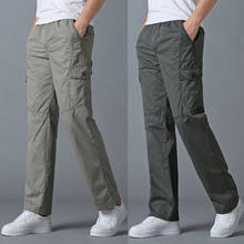 Новое поступление модные большие летние мужские свободные хлопковые тонкие прямые брюки карго легкие с эластичной резинкой на талии размера плюс M-4XL5XL6XL 2024 - купить недорого