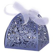 O laser de prata azul cortou a caixa oca dos doces festa de casamento favorece sacos de presente com caixa de chocolate da fita 2024 - compre barato